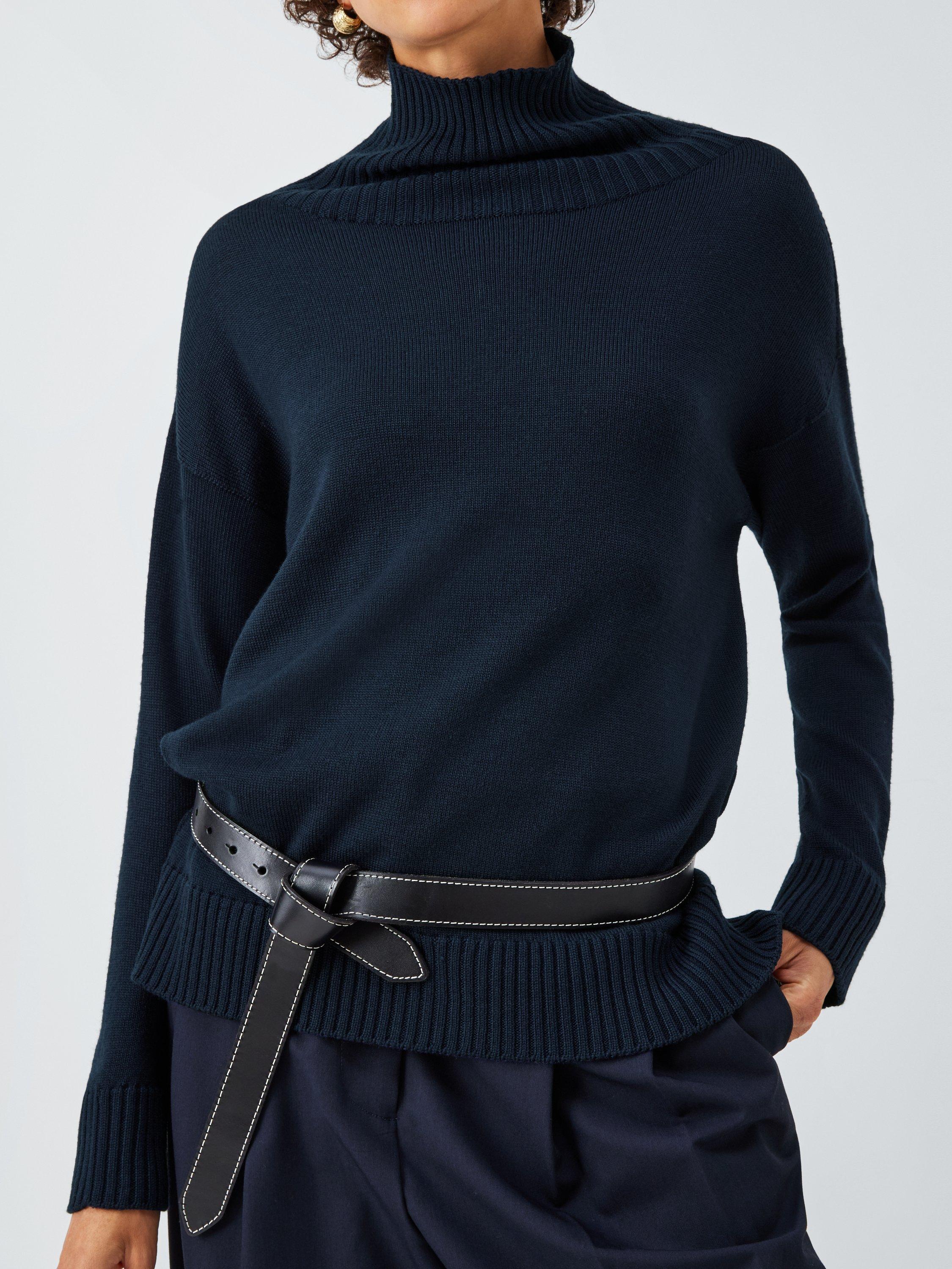 Product image 6 of 6, which shows MM Mino Funnel Neck Pure Wool Jumper, Navy, XS