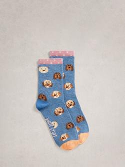 White Stuff Puppy Print Cotton Blend Novelty Socks, Blue/Multi