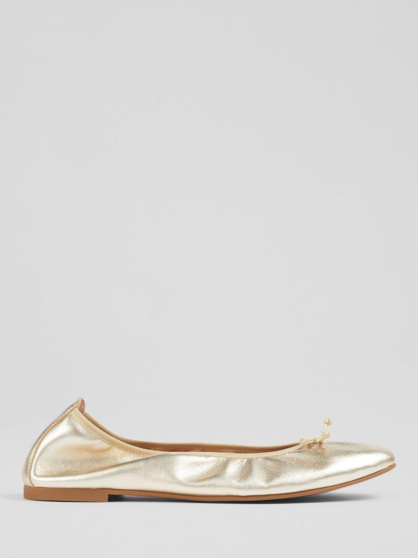 L.K.Bennett trilly Metallic Leather Ballet Flat Shoes, Gold Champagne