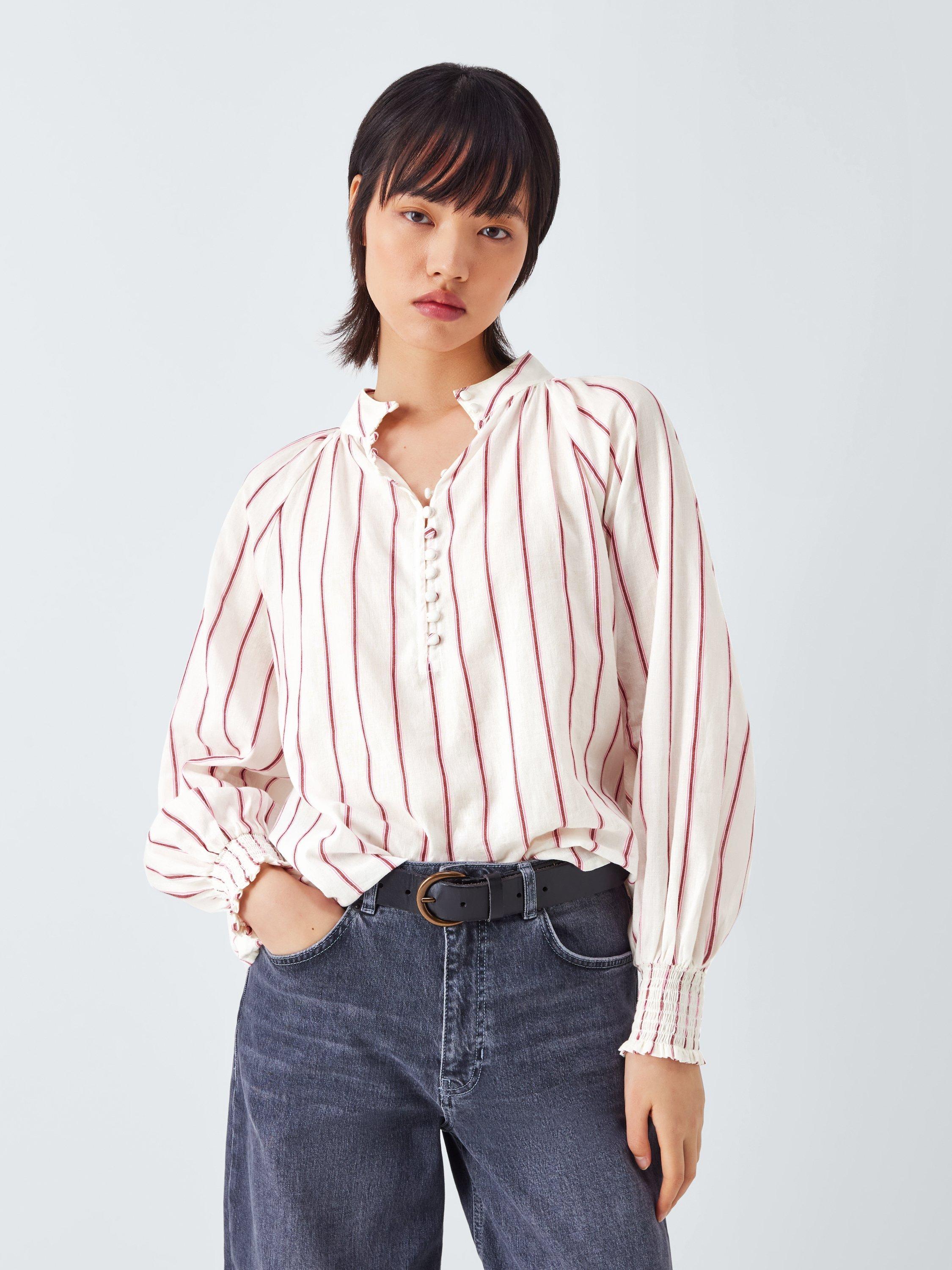 Product image 1 of 6, which shows AND/OR Harriet Stripe Top, Pink/Multi, 6