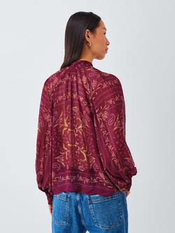 AND/OR Paisley Tie Neck Top, Burgundy - view 2, Burgundy