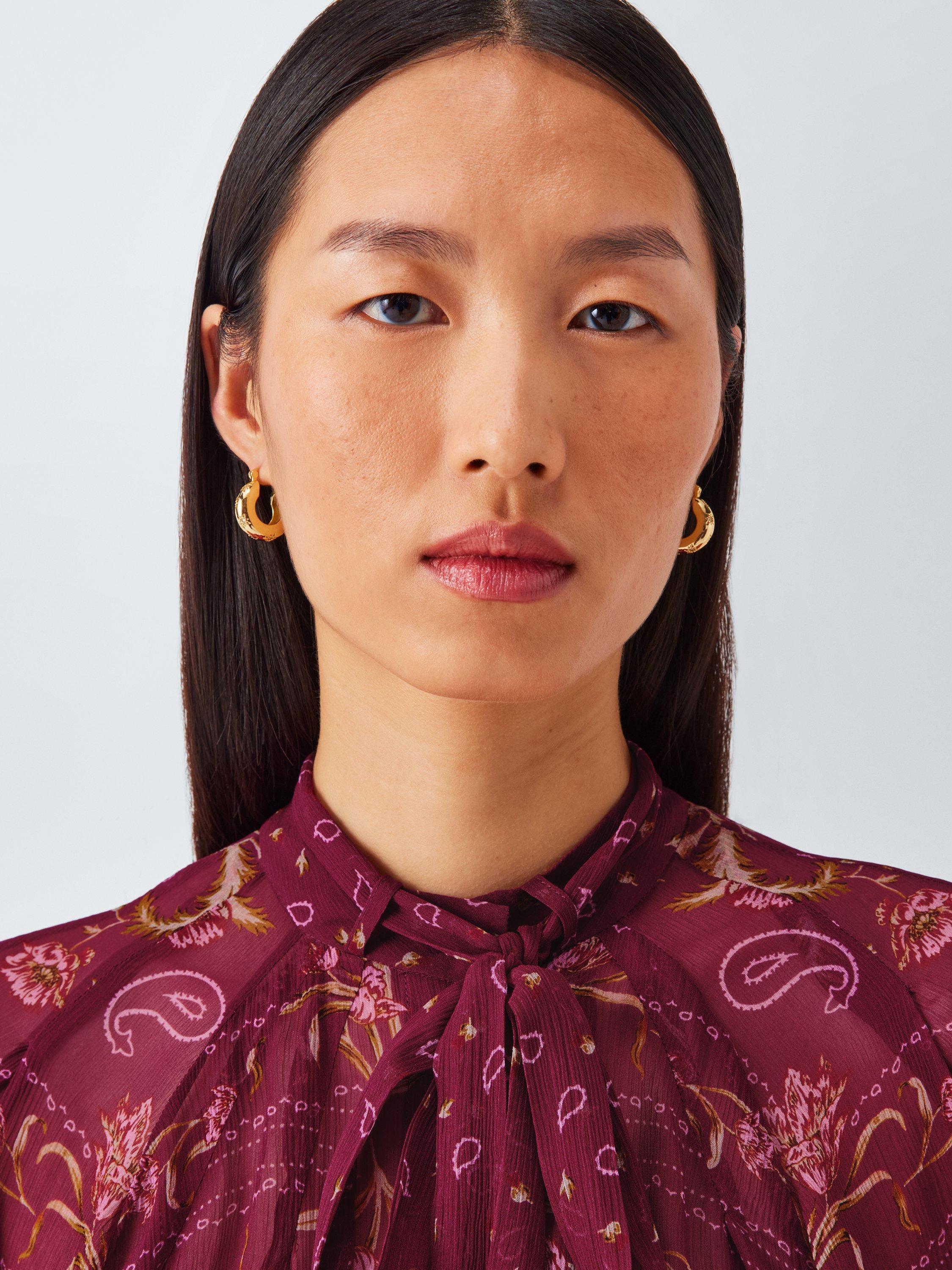 Product image 5 of 6, which shows AND/OR Paisley Tie Neck Top, Burgundy, 6