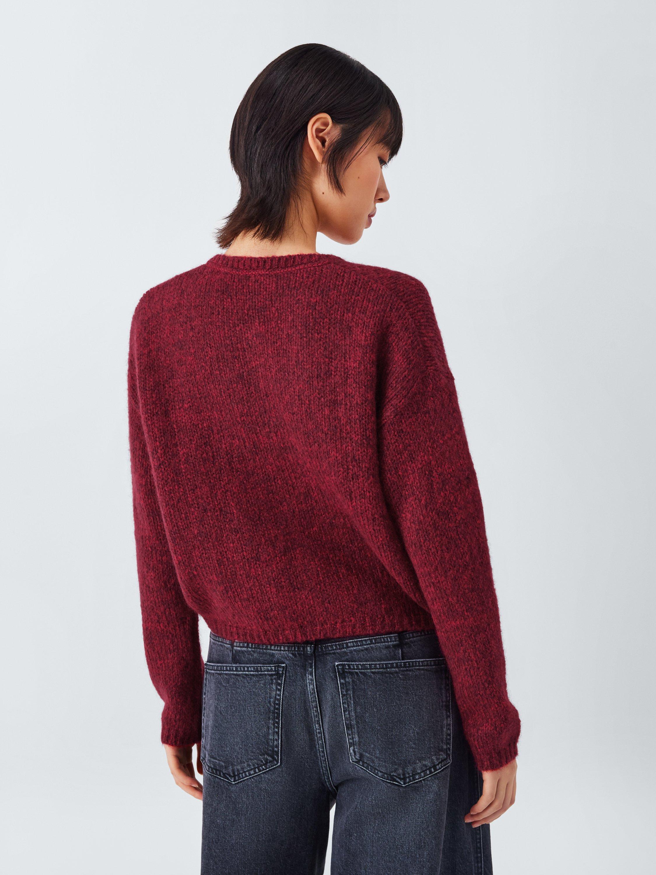 Product image 2 of 6, which shows AND/OR Poppy Wool Blend Cardigan, Red, XS