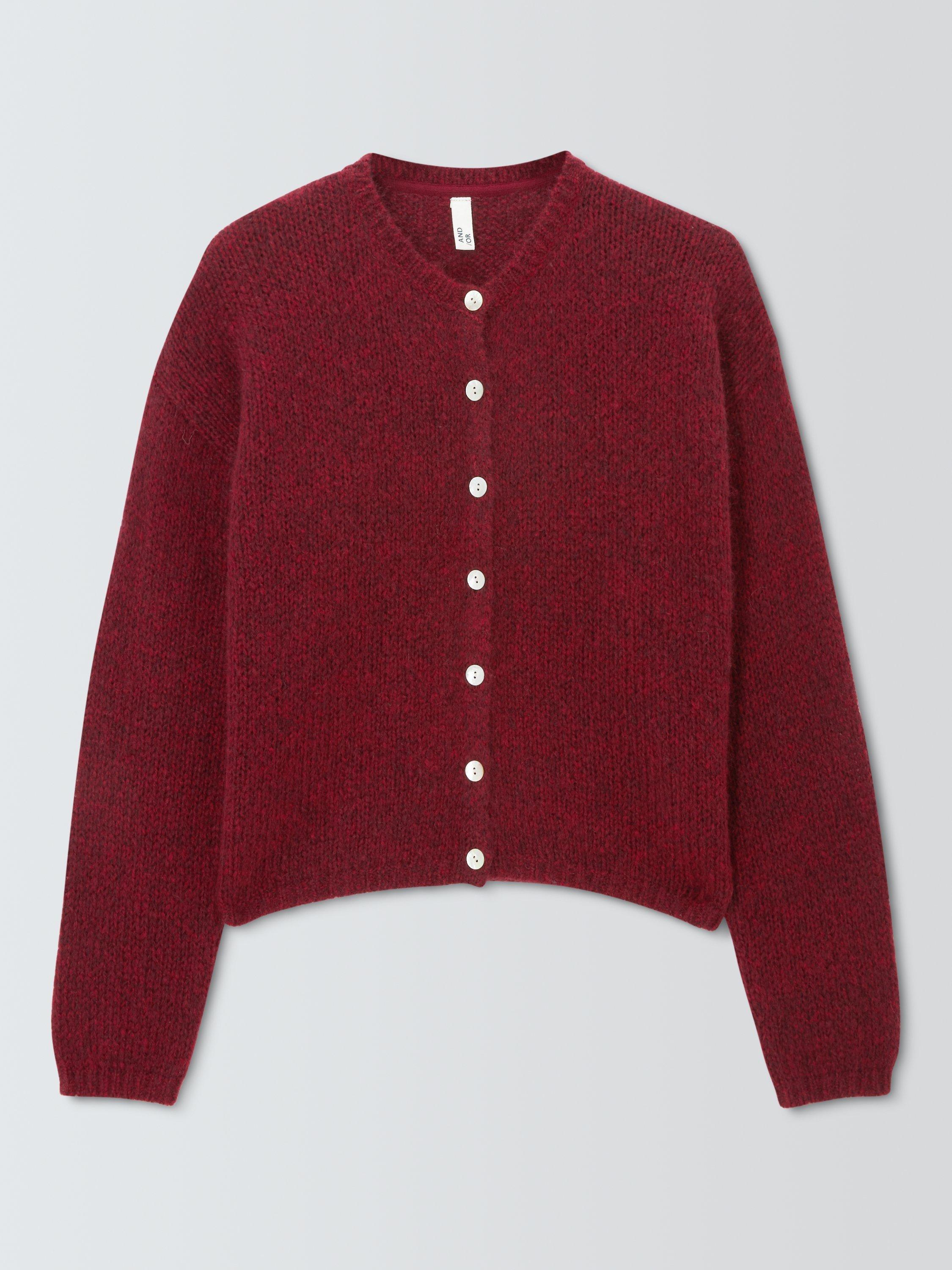 Product image 4 of 6, which shows AND/OR Poppy Wool Blend Cardigan, Red, XS