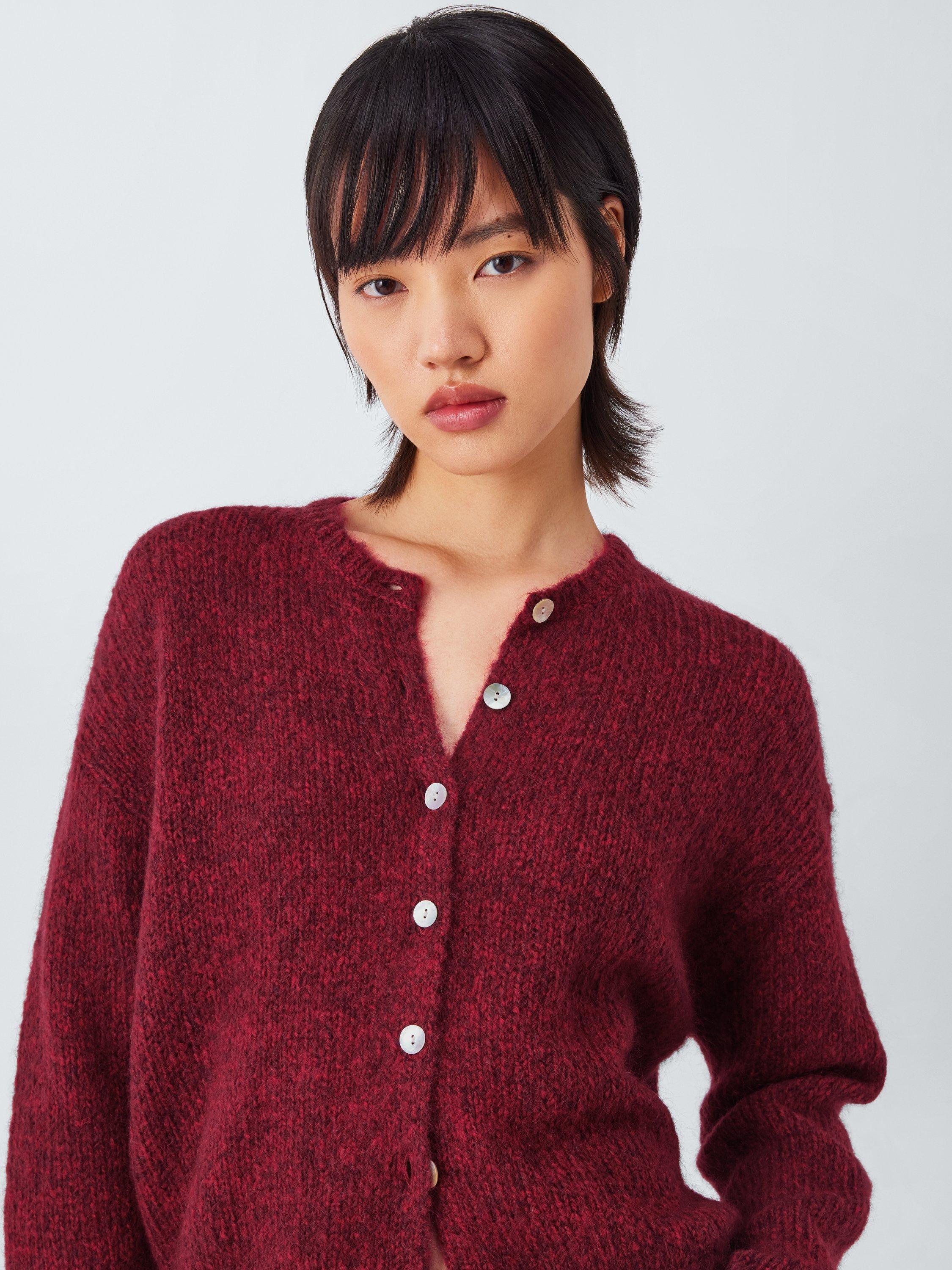 Product image 5 of 6, which shows AND/OR Poppy Wool Blend Cardigan, Red, XS
