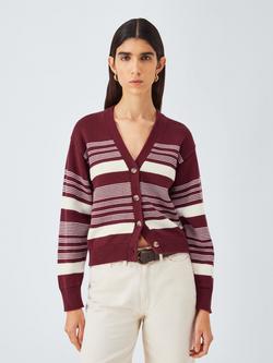 AND/OR Textured Stripe V-Neck Cardigan, Burgundy, Burgundy