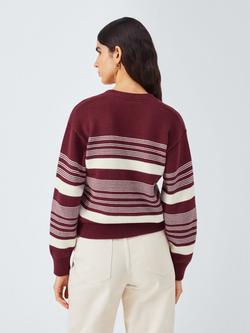 AND/OR Textured Stripe V-Neck Cardigan, Burgundy - view 2, Burgundy