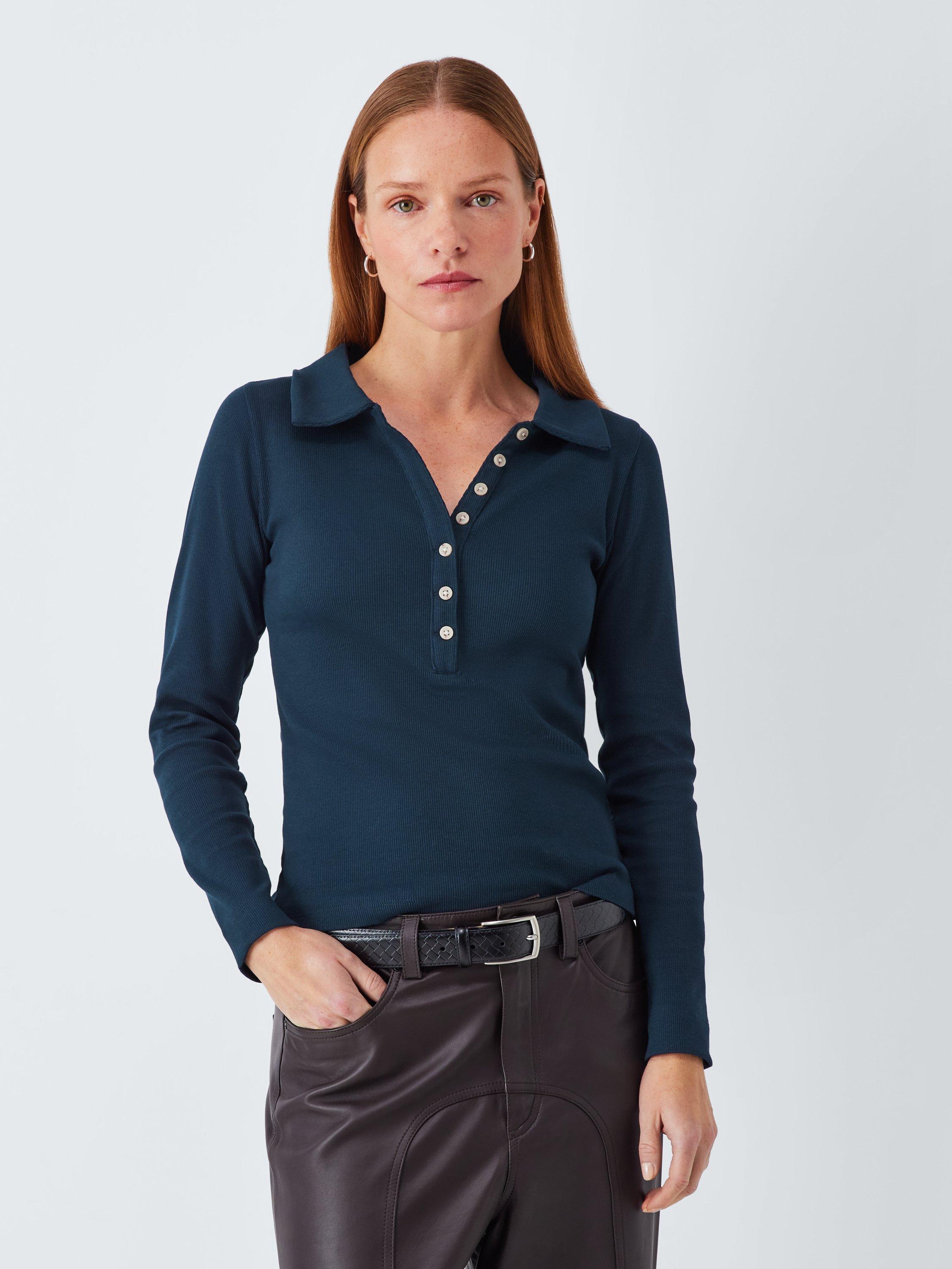 Product image 1 of 6, which shows AND/OR Henley Long Sleeve Top, Navy, 6