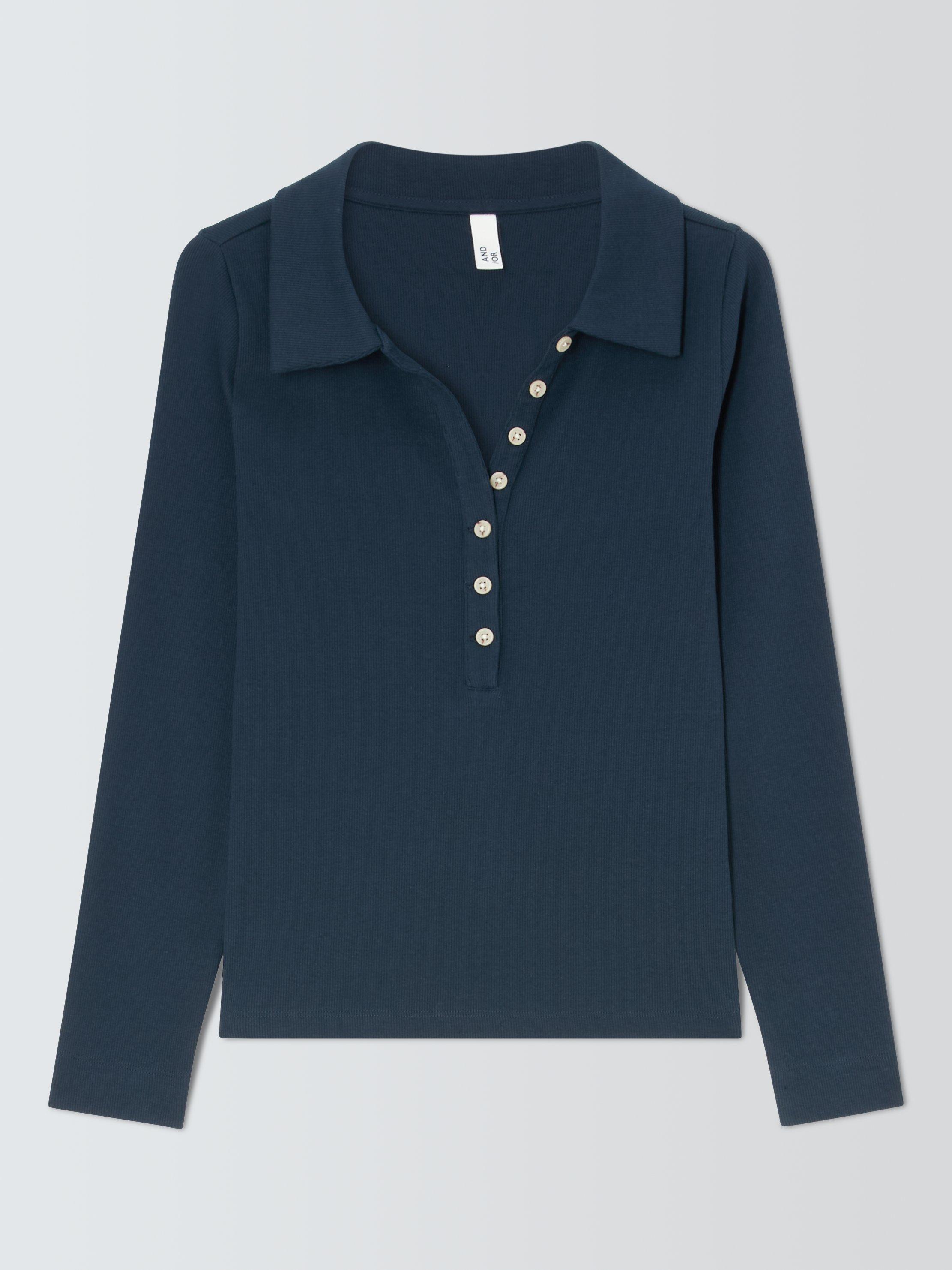 Product image 4 of 6, which shows AND/OR Henley Long Sleeve Top, Navy, 6