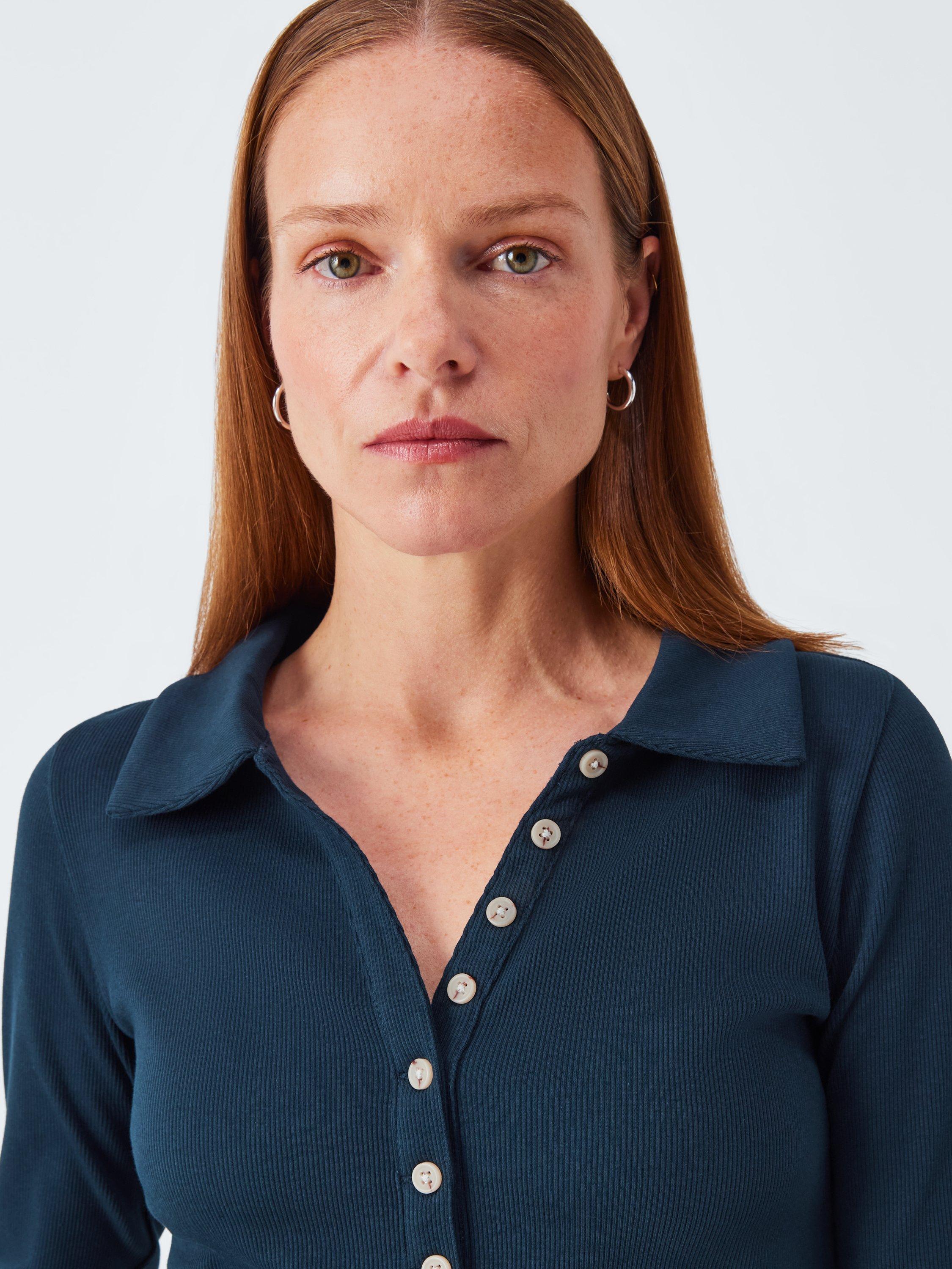 Product image 5 of 6, which shows AND/OR Henley Long Sleeve Top, Navy, 6