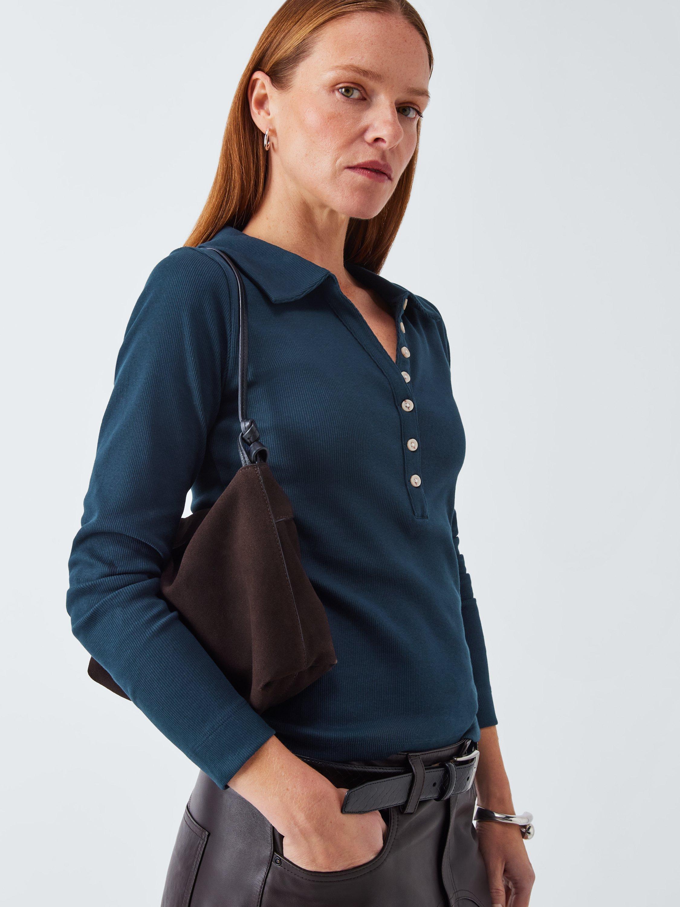 Product image 6 of 6, which shows AND/OR Henley Long Sleeve Top, Navy, 6