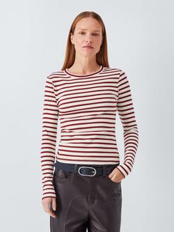 AND/OR Stripe Ribbed Long Sleeve Top, Burgundy Stripe, Burgundy Stripe