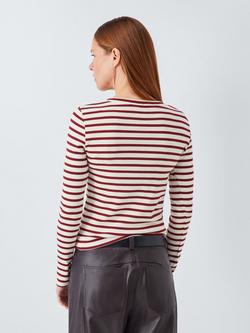 AND/OR Stripe Ribbed Long Sleeve Top, Burgundy Stripe - view 2, Burgundy Stripe
