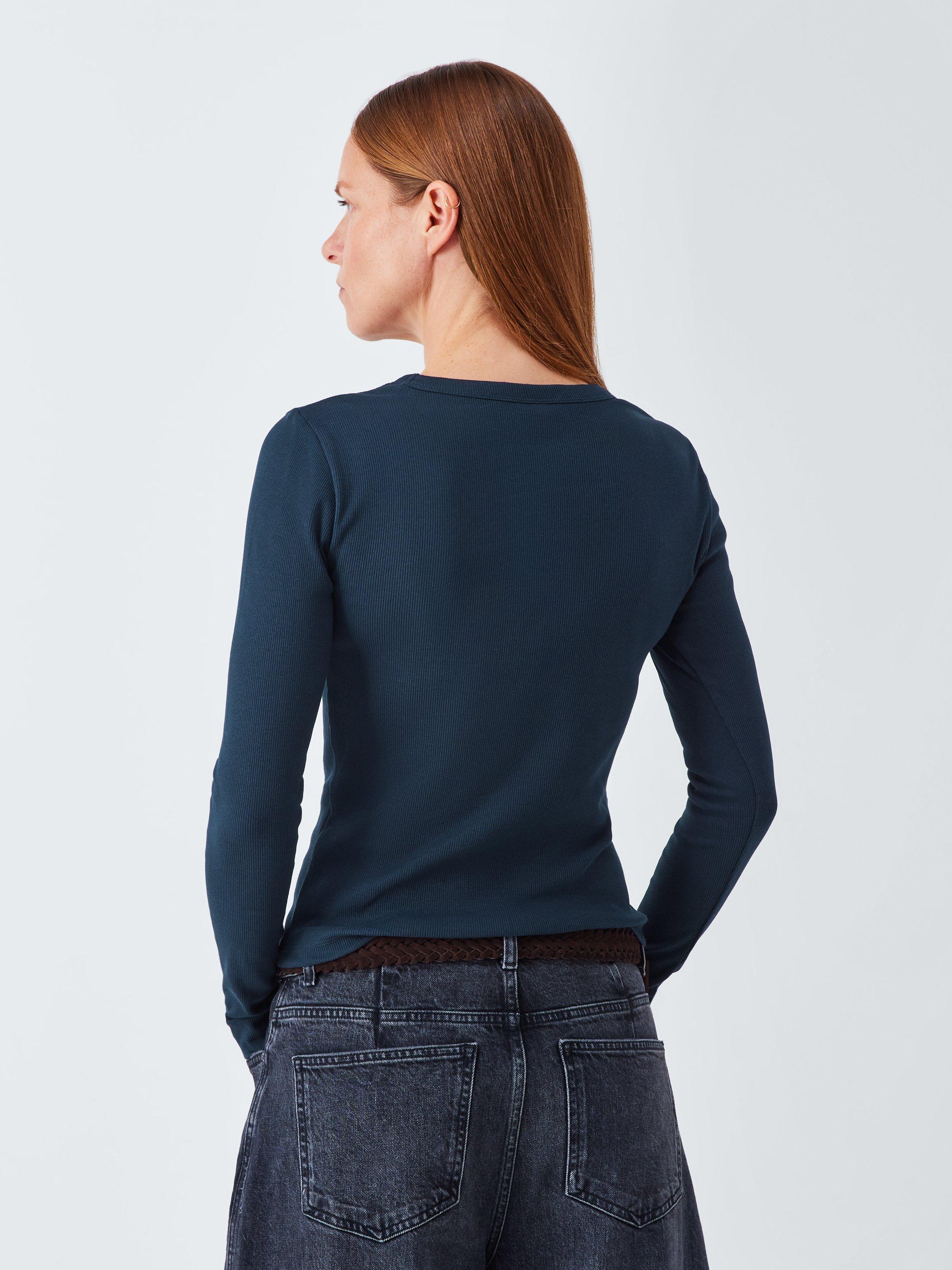 Product image 2 of 6, which shows AND/OR Ribbed Long Sleeve Top, Navy, 6