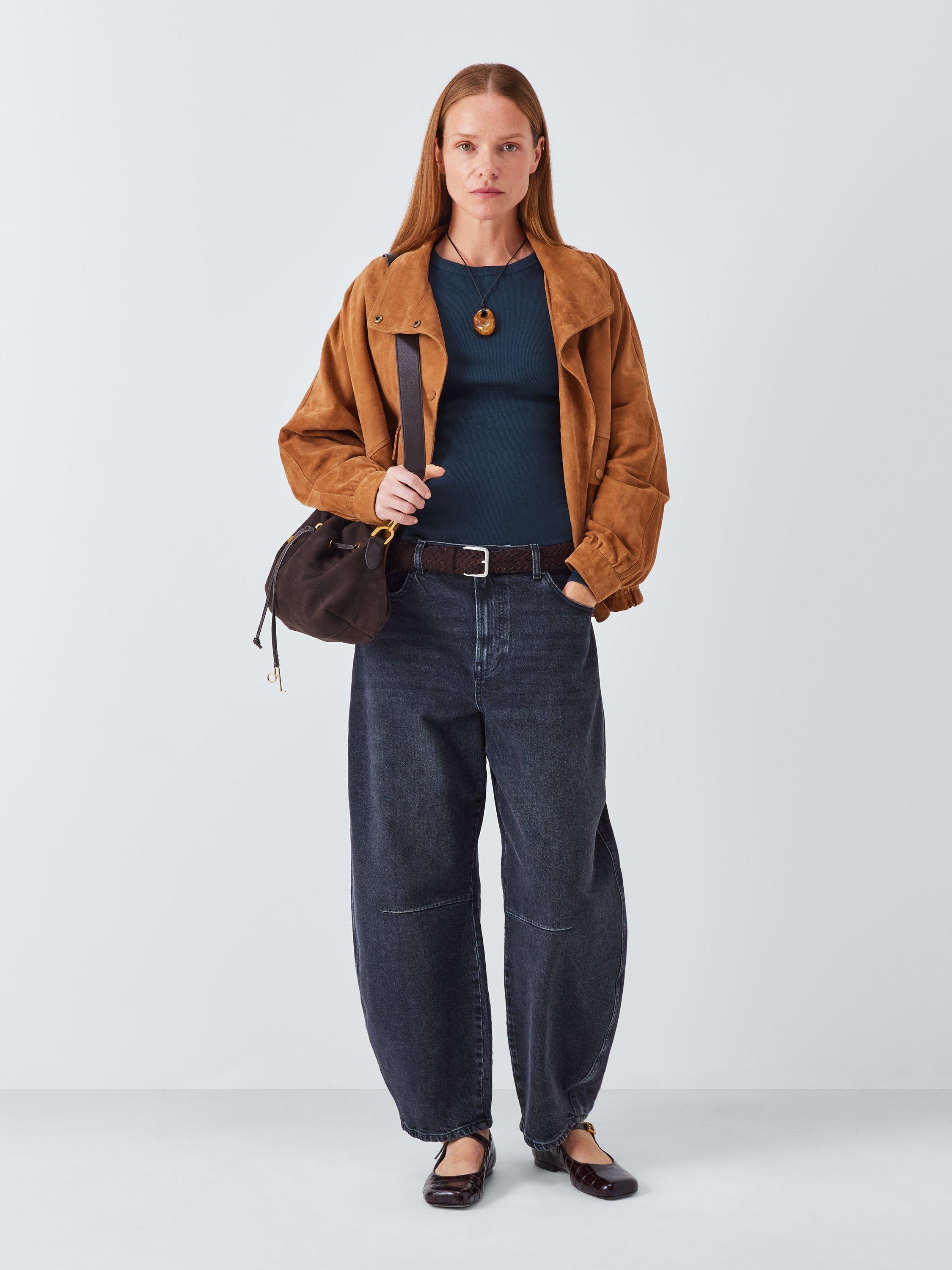 Product image 3 of 6, which shows AND/OR Ribbed Long Sleeve Top, Navy, 6