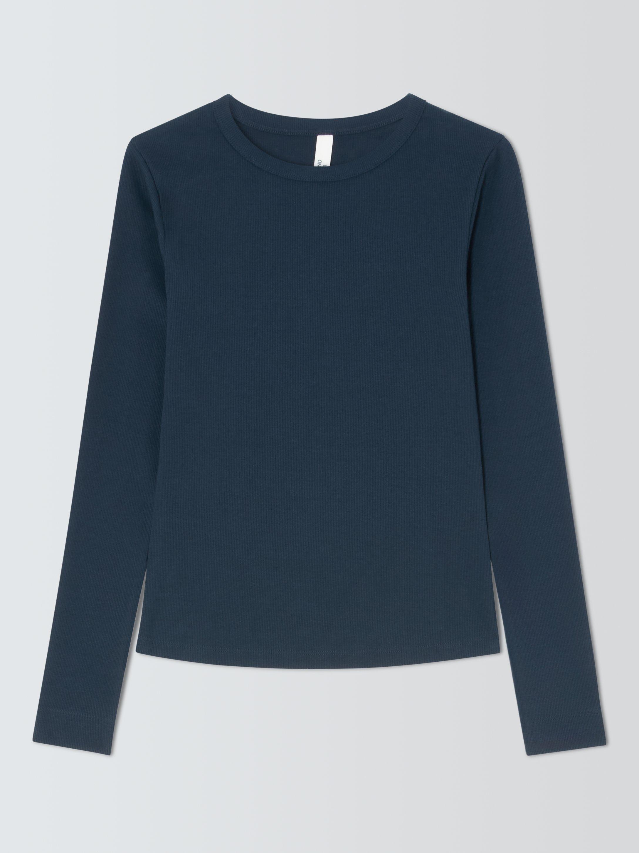Product image 4 of 6, which shows AND/OR Ribbed Long Sleeve Top, Navy, 6