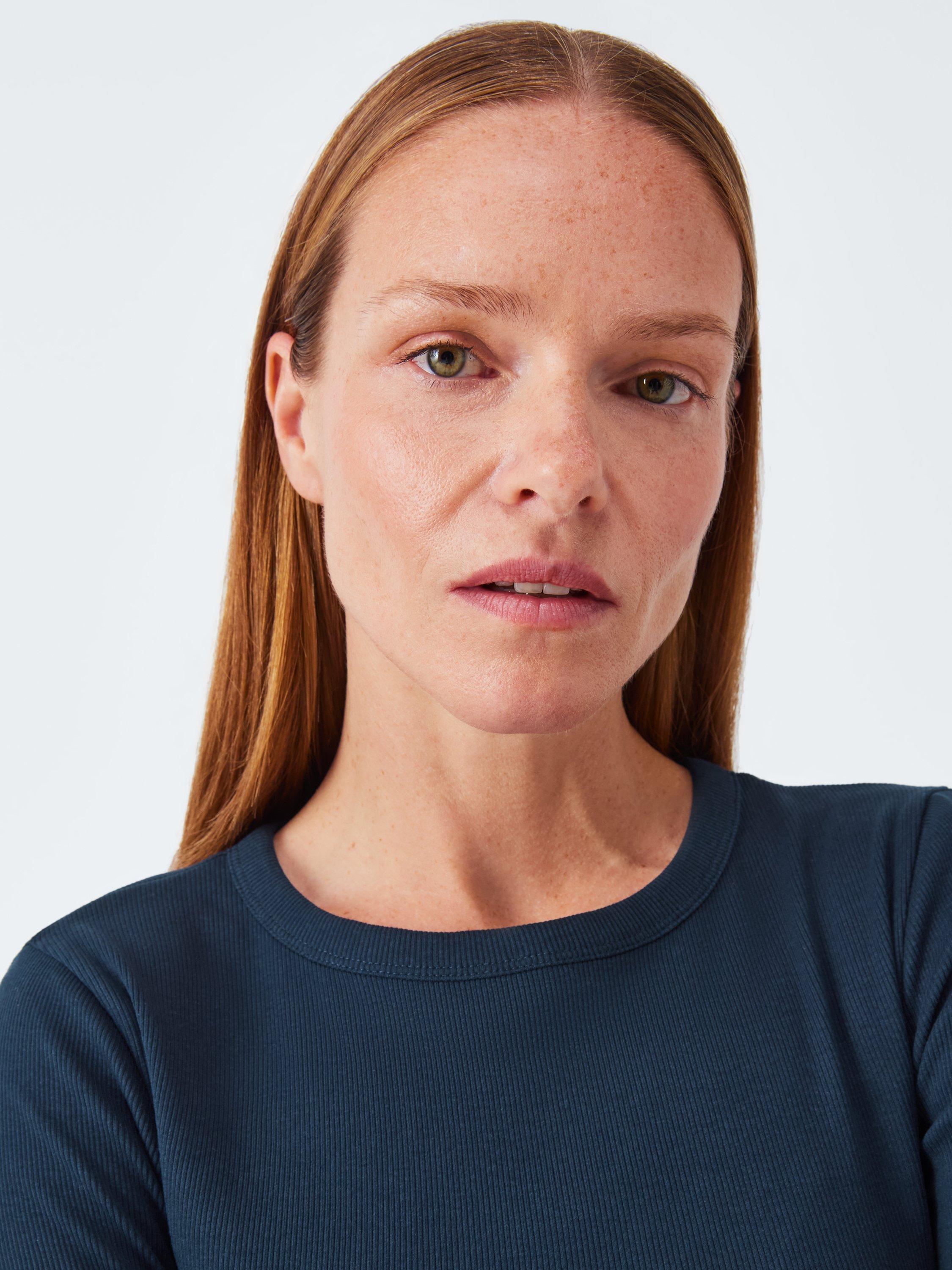 Product image 5 of 6, which shows AND/OR Ribbed Long Sleeve Top, Navy, 6