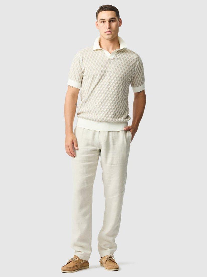 Product image 2 of 5, which shows Rodd & Gunn Galdfield Geo Cotton Regular Fit Short Sleeve Knitted Polo Shirt, Cream, XS