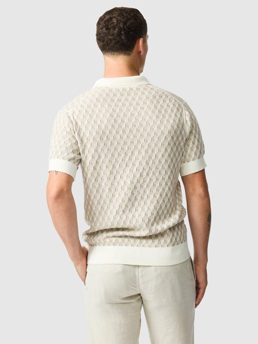 Product image 3 of 5, which shows Rodd & Gunn Galdfield Geo Cotton Regular Fit Short Sleeve Knitted Polo Shirt, Cream, XS