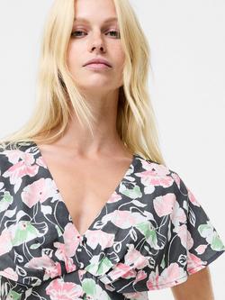 French Connection Ellie Cape Sleeve Shirt Dress, Black/Multi - view 2, Black/Multi