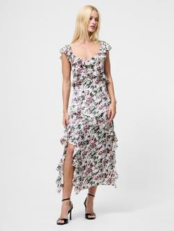 French Connection Ellie Kelsy Ruffled Slit Midaxi Dress, Cream/Multi