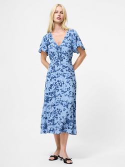 French Connection Isla Lizzie Crepe V-Neck Midi Dress, Blue/Multi