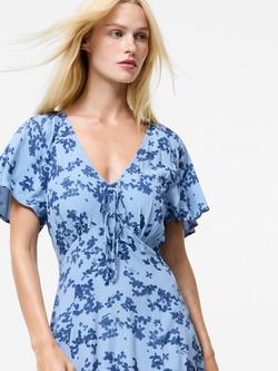 French Connection Isla Lizzie Crepe V-Neck Midi Dress - view 2, Blue/Multi