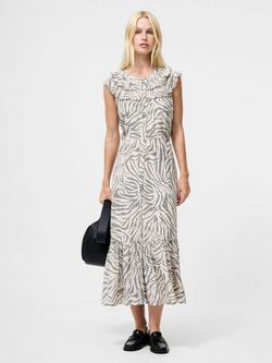 French Connection Josie Delphine Frill Midi Dress, Cream/Multi