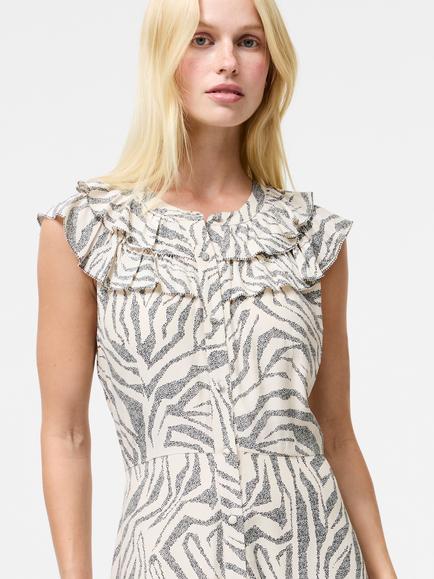 French Connection Josie Delphine Frill Midi Dress - view 2, Cream/Multi