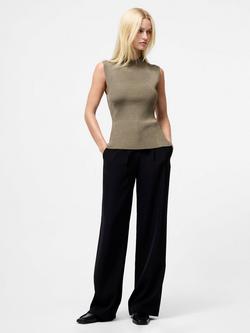 French Connection Sleeveless High Neck Ribbed Jumper - view 2, Washed Khaki
