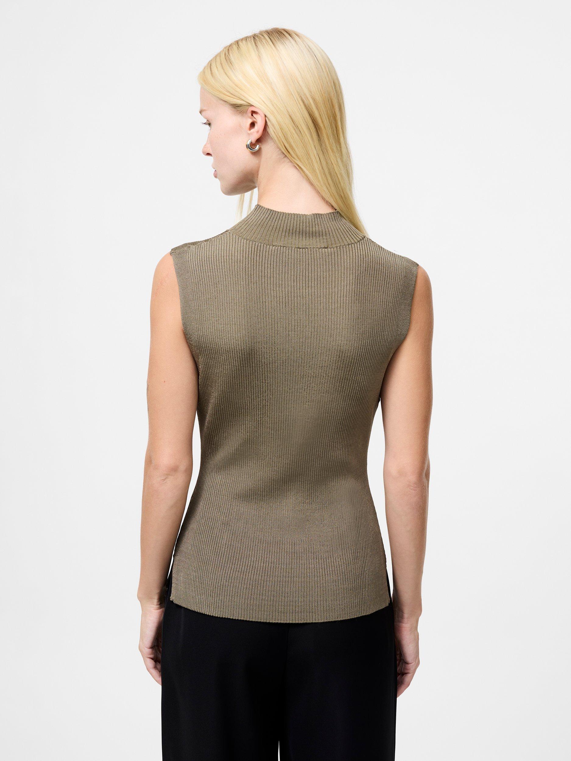 Product image 4 of 5, which shows French Connection Sleeveless High Neck Ribbed Jumper, Washed Khaki, XS