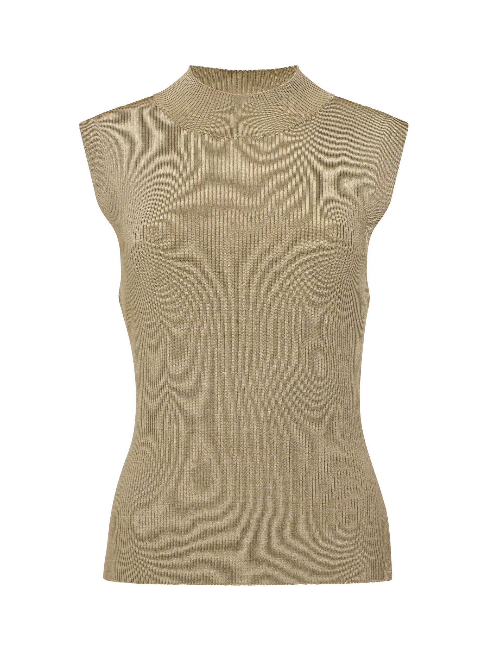 Product image 5 of 5, which shows French Connection Sleeveless High Neck Ribbed Jumper, Washed Khaki, XS