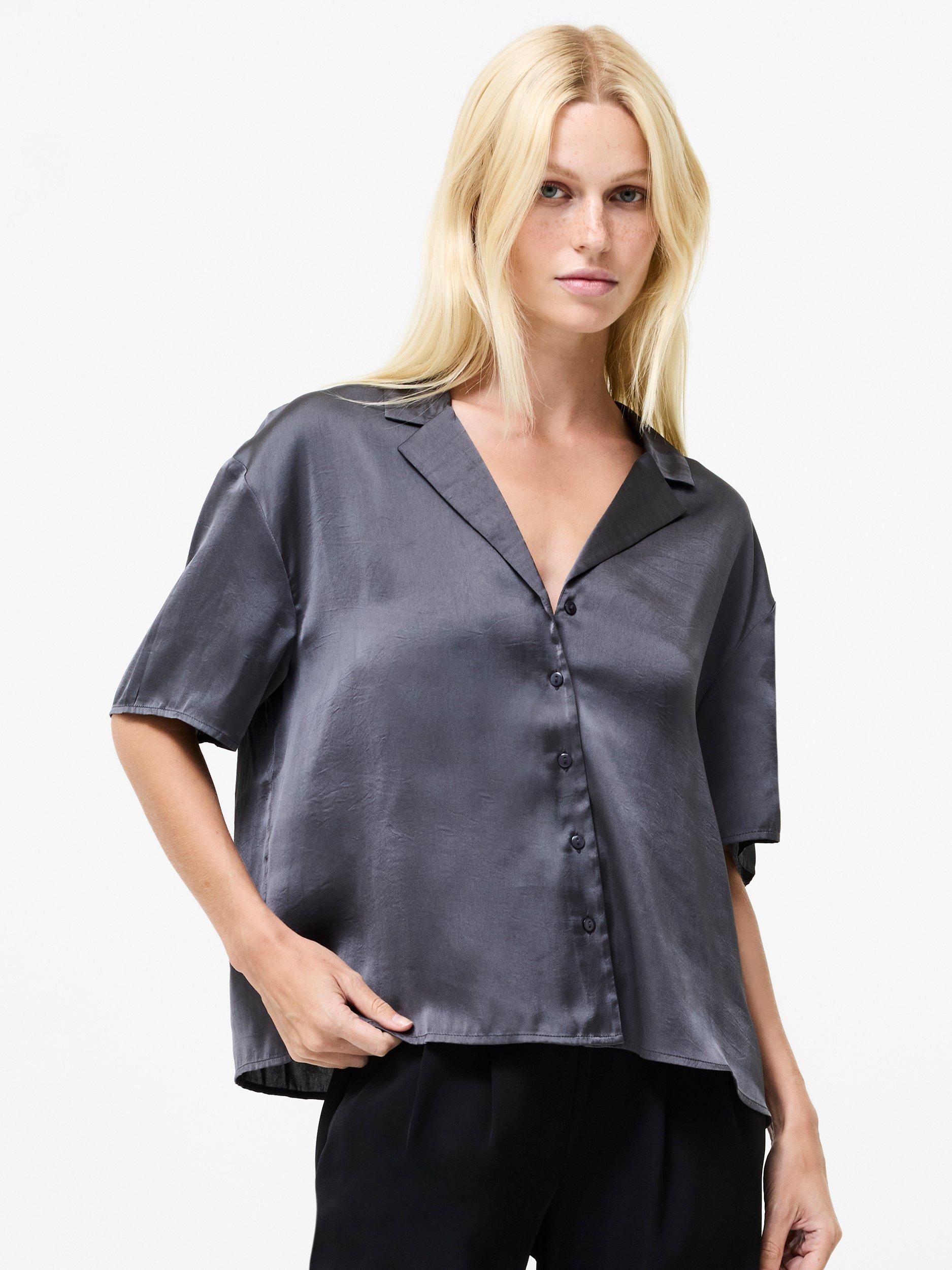 Product image 1 of 4, which shows French Connection Blaine Hammered Satin Shirt, Graphite, 8