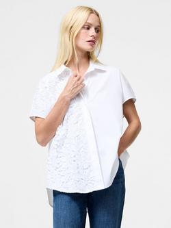 French Connection Cambria Cotton Half Lace Short Sleeve Shirt, Linen White