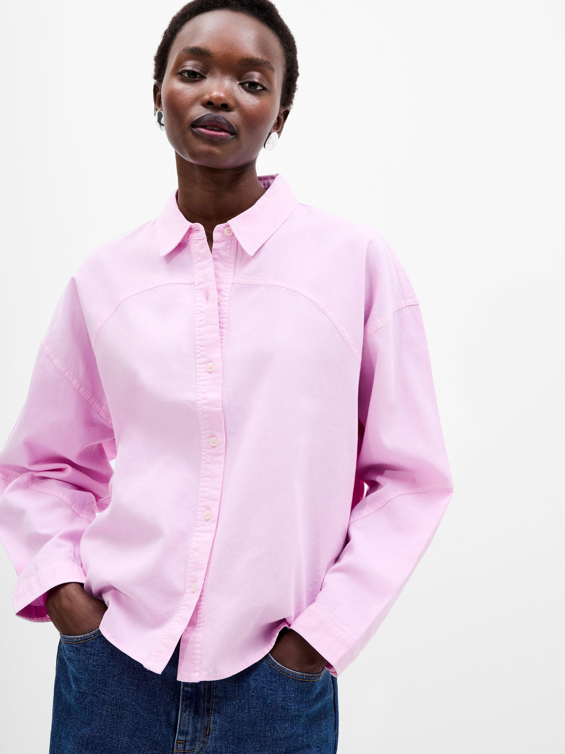 Product image 1 of 1, which shows French Connection Dana Cotton Denim Seamed Shirt, Violet Pink, XS
