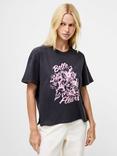 French Connection Belle Fleurs Graphic T-Shirt, Graphite/Rose Pink