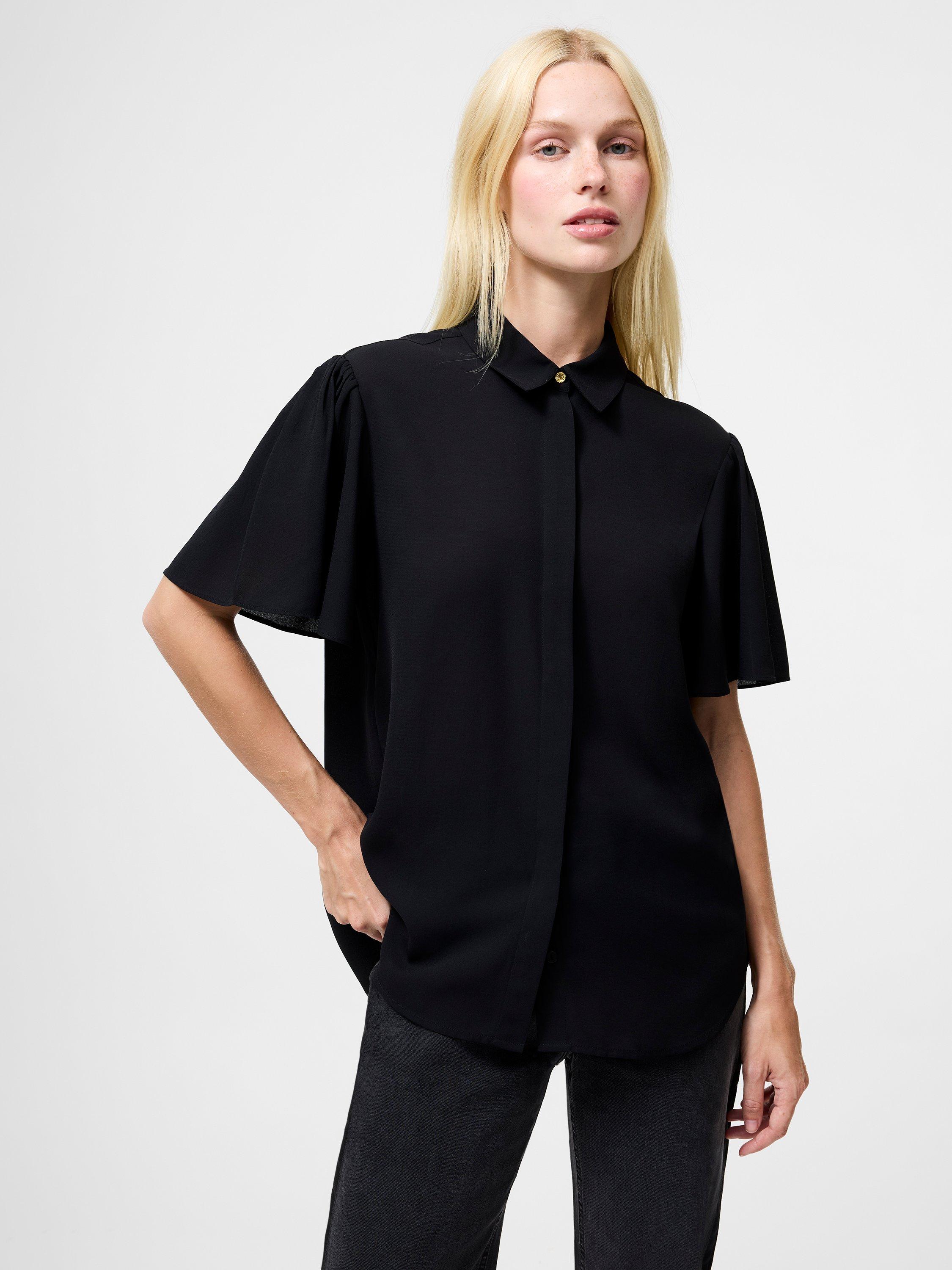 Product image 1 of 5, which shows French Connection Mila Flutter Sleeve Shirt, Black, 8
