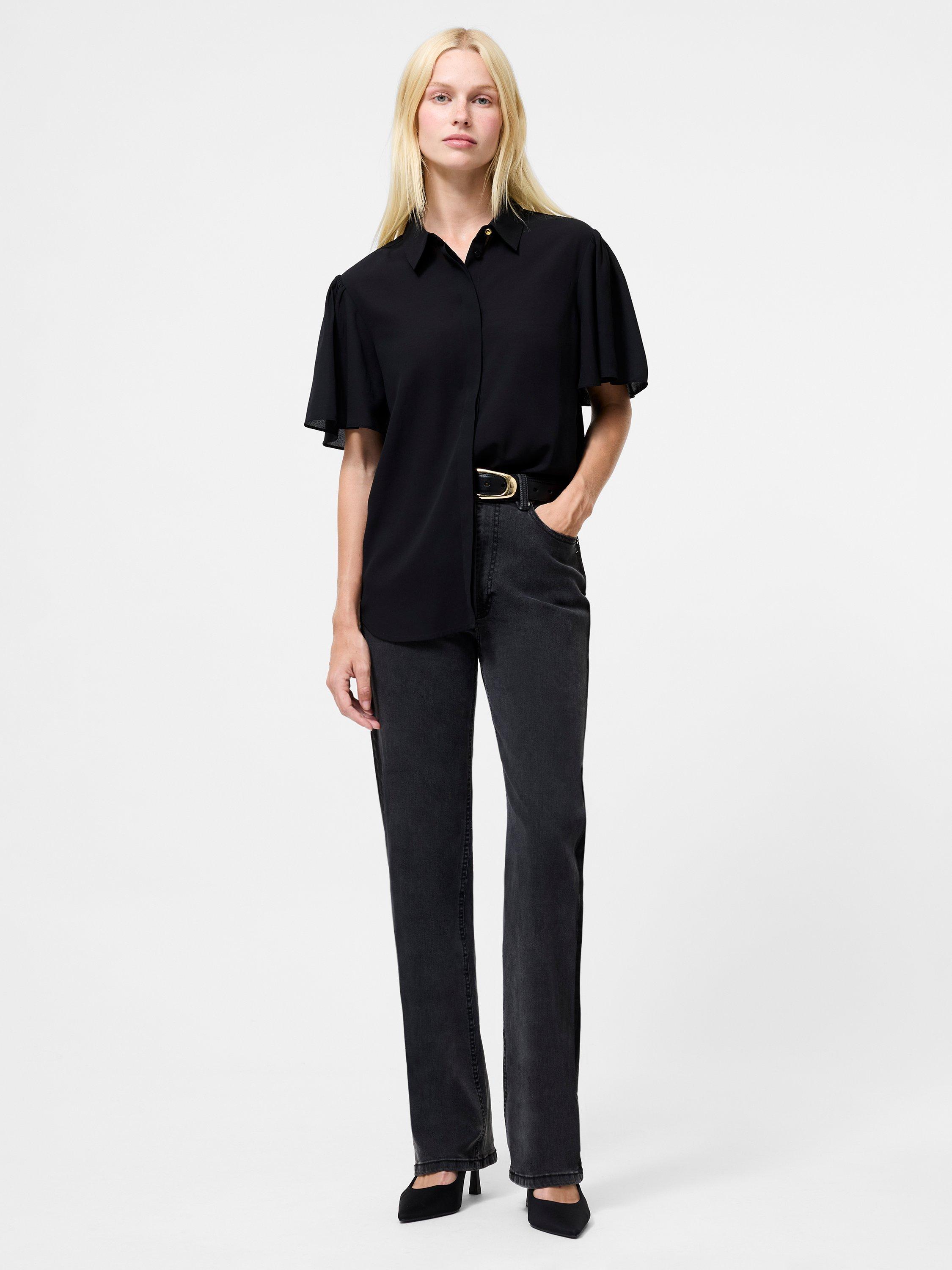 Product image 3 of 5, which shows French Connection Mila Flutter Sleeve Shirt, Black, 8