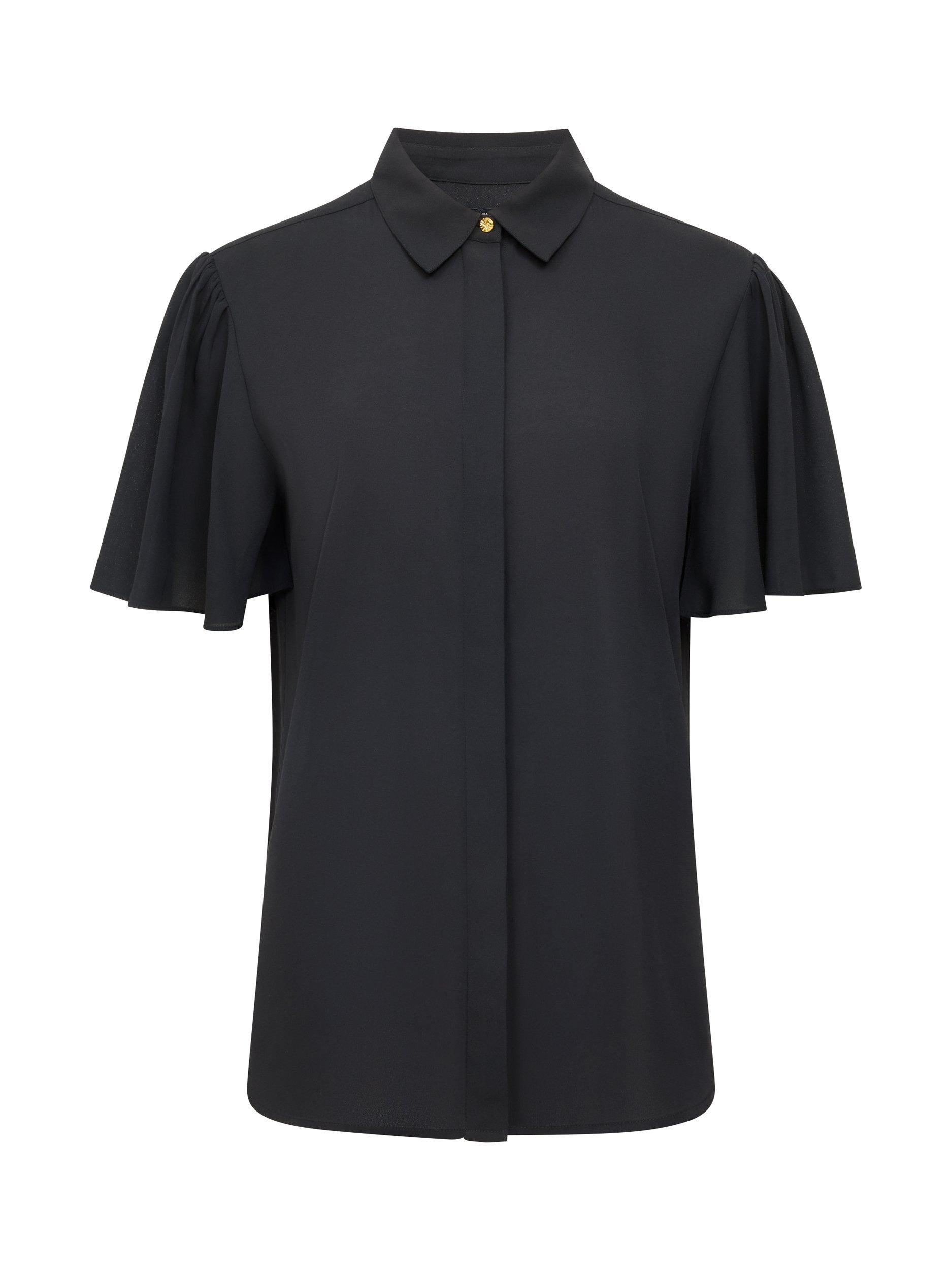 Product image 5 of 5, which shows French Connection Mila Flutter Sleeve Shirt, Black, 8