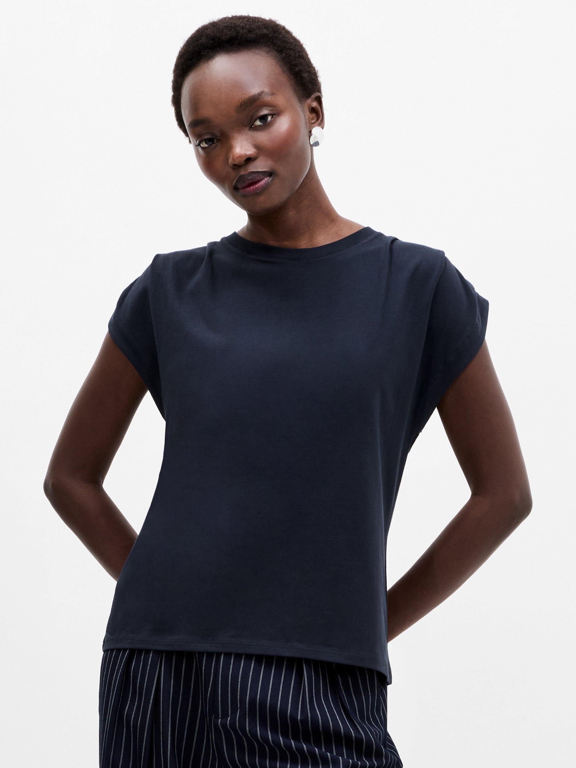 Product image 1 of 5, which shows French Connection Rallie Shoulder Pad Tank Top, Navy, XS