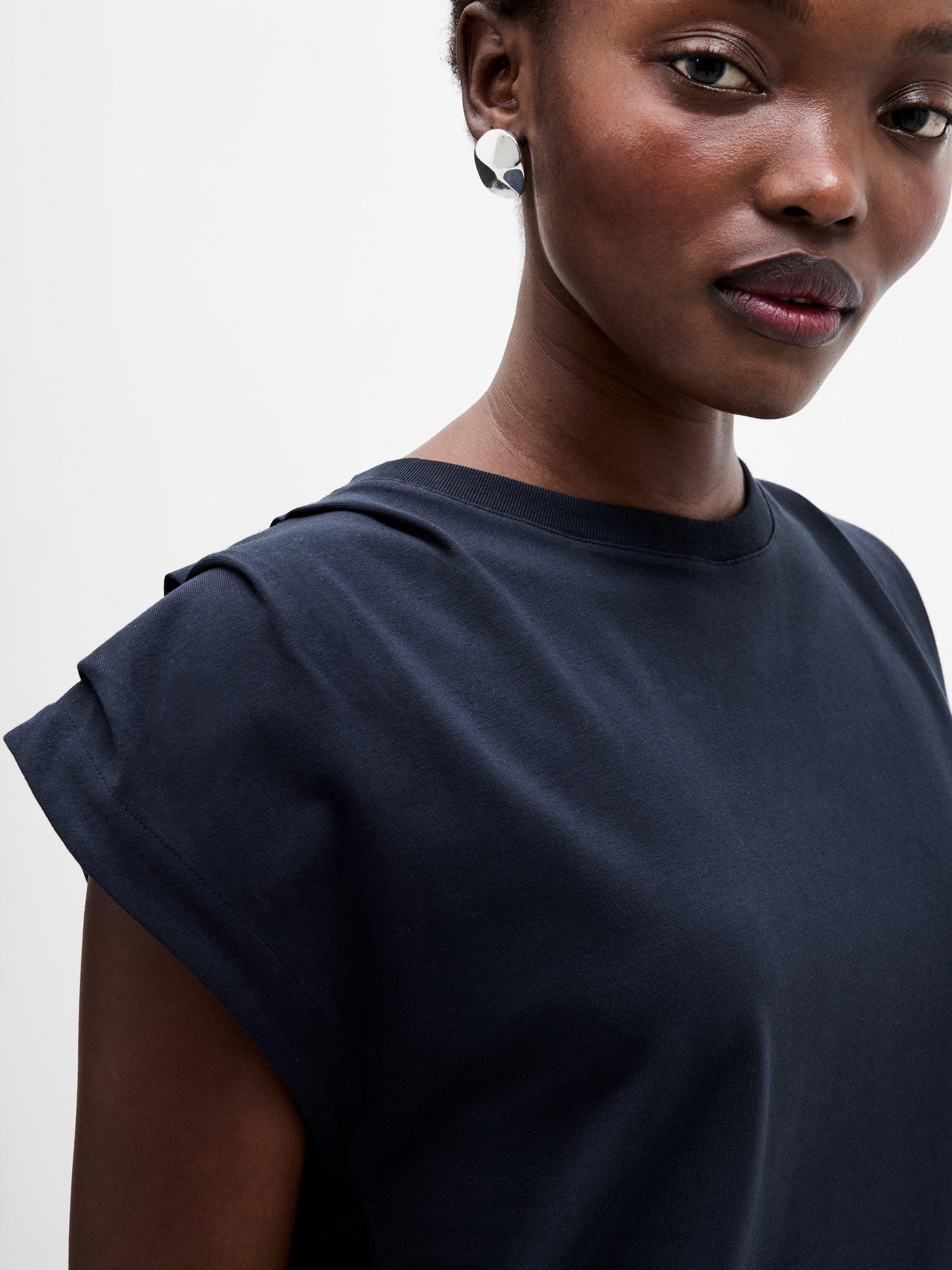 Product image 2 of 5, which shows French Connection Rallie Shoulder Pad Tank Top, Navy, XS