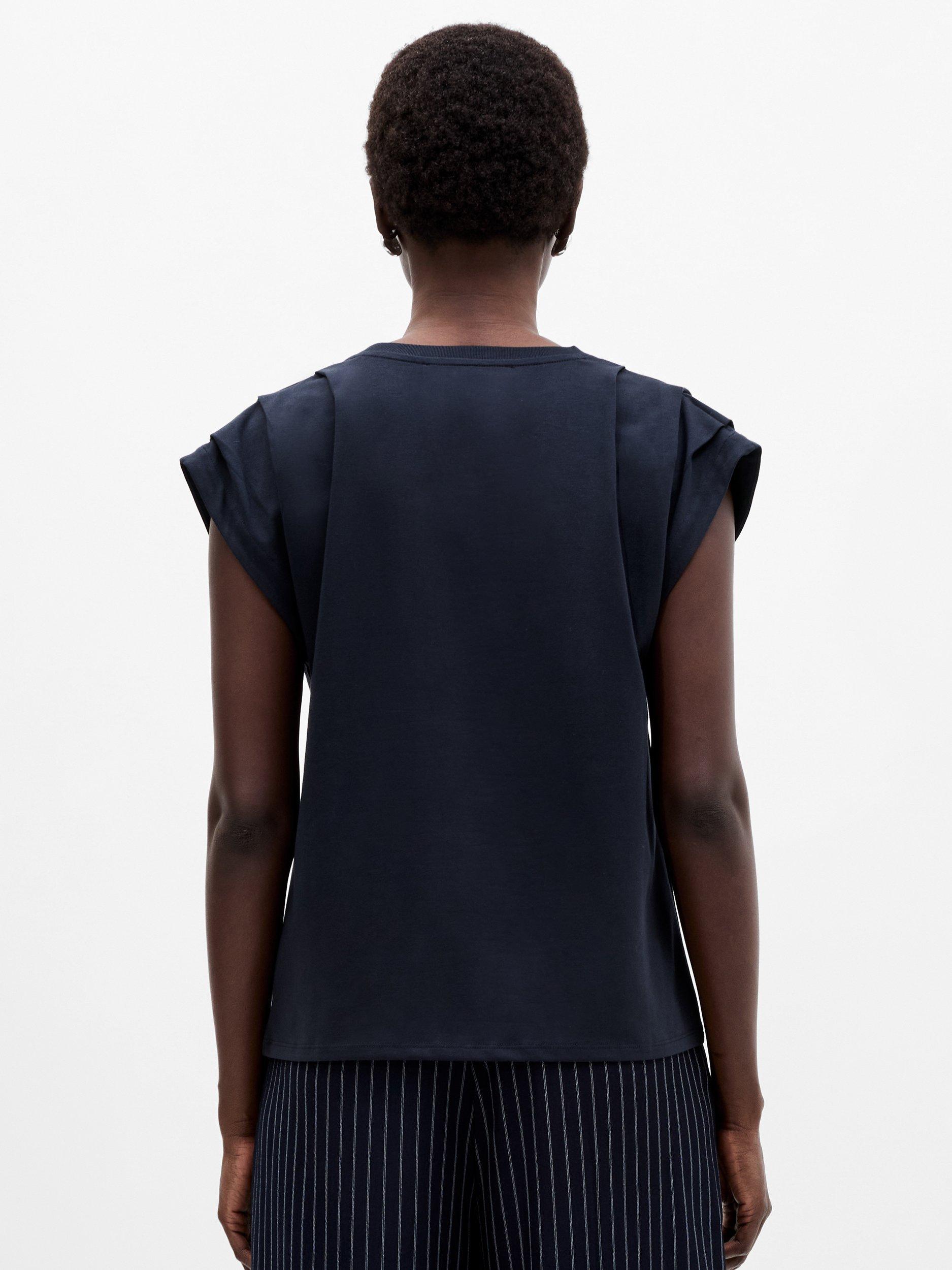 Product image 4 of 5, which shows French Connection Rallie Shoulder Pad Tank Top, Navy, XS
