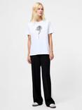 French Connection Cotton Rose Print Graphic T-Shirt, White/Black