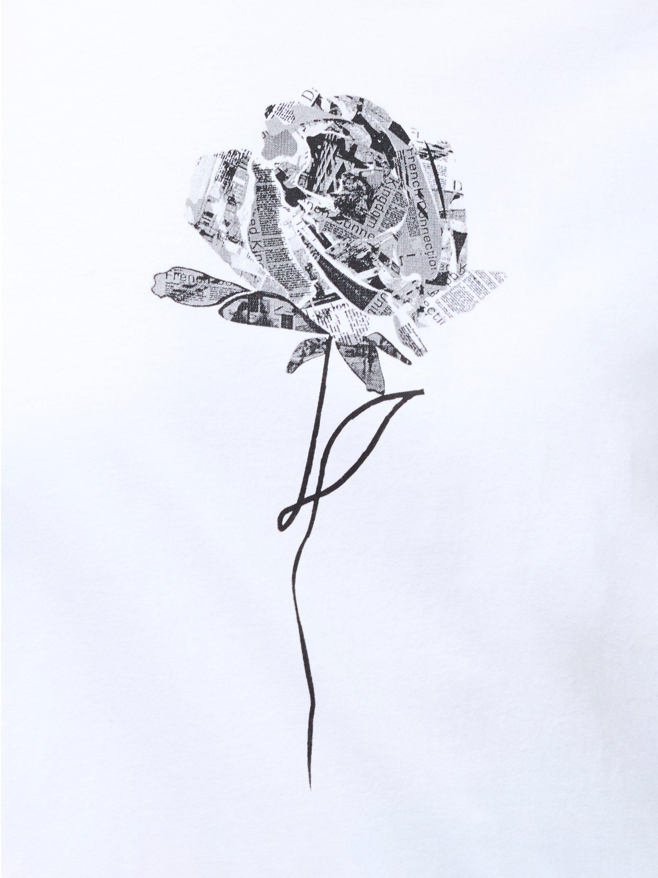 Product image 3 of 5, which shows French Connection Cotton Rose Print Graphic T-Shirt, White/Black, S