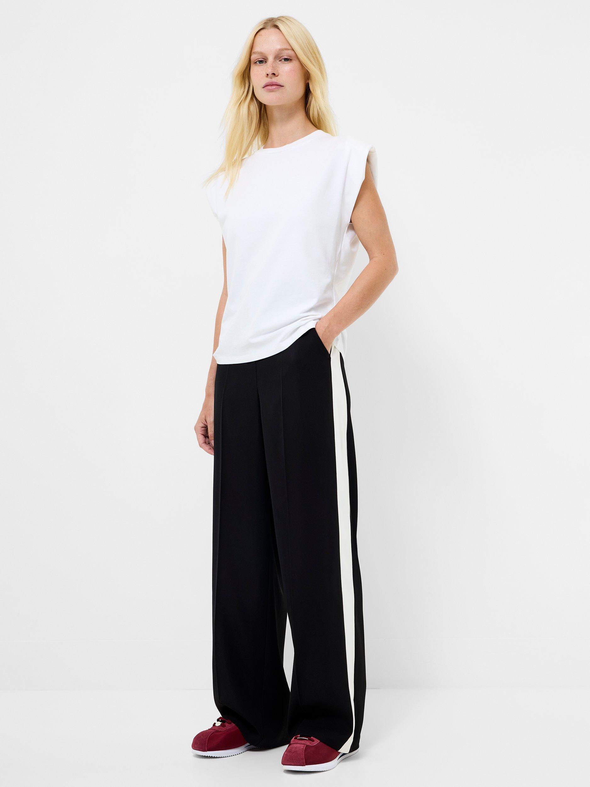 Product image 1 of 5, which shows French Connection Vinnie Side Stripe Trousers, Black/Porcelain Cream, 8