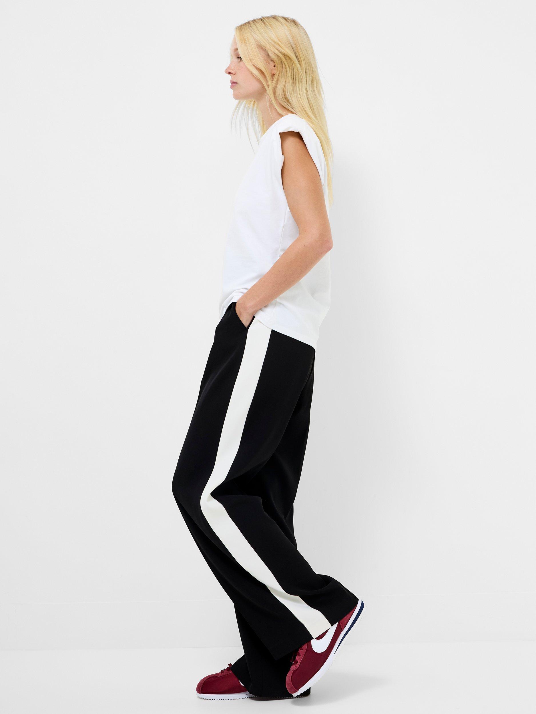 Product image 2 of 5, which shows French Connection Vinnie Side Stripe Trousers, Black/Porcelain Cream, 8