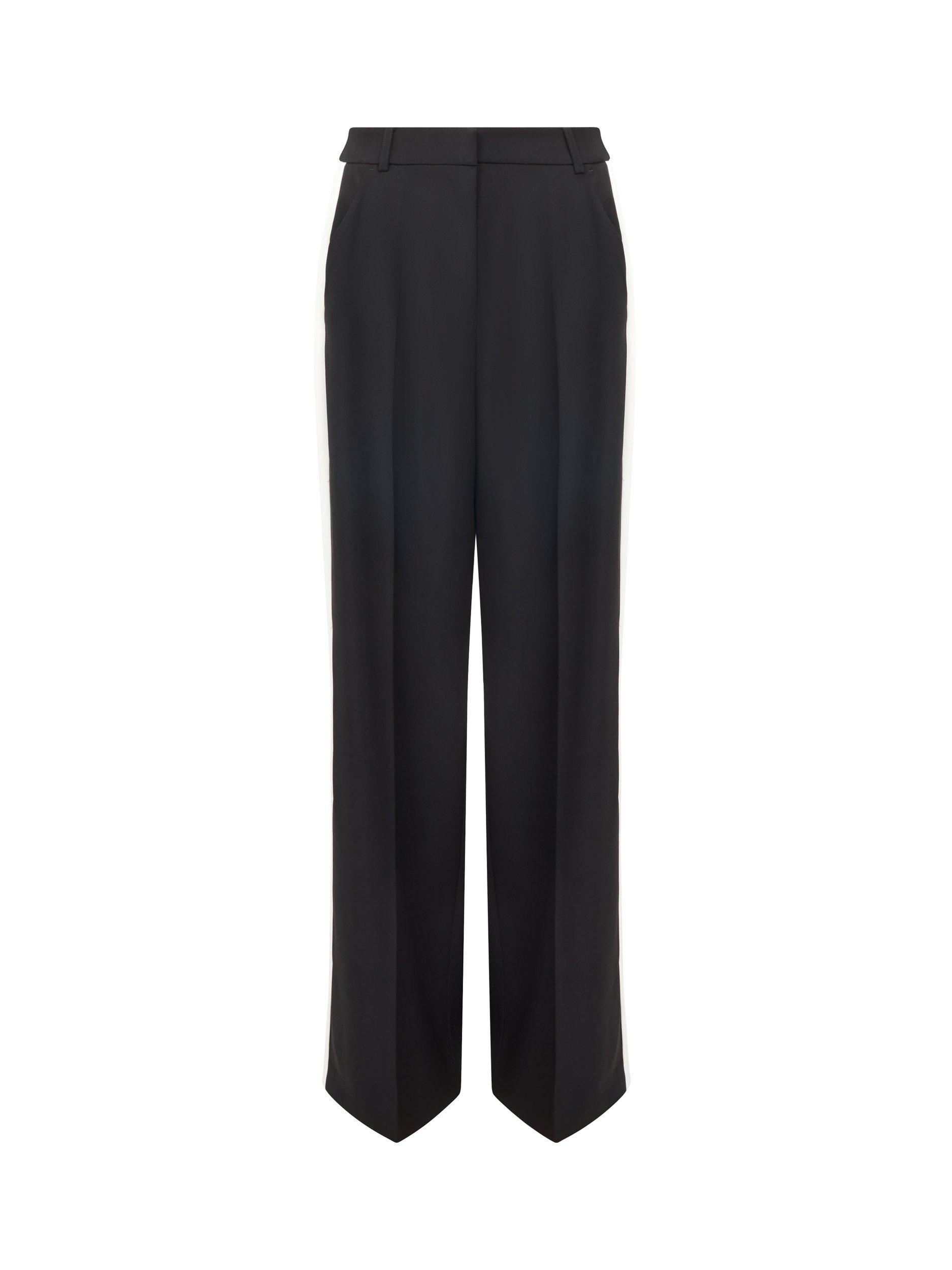 Product image 5 of 5, which shows French Connection Vinnie Side Stripe Trousers, Black/Porcelain Cream, 8
