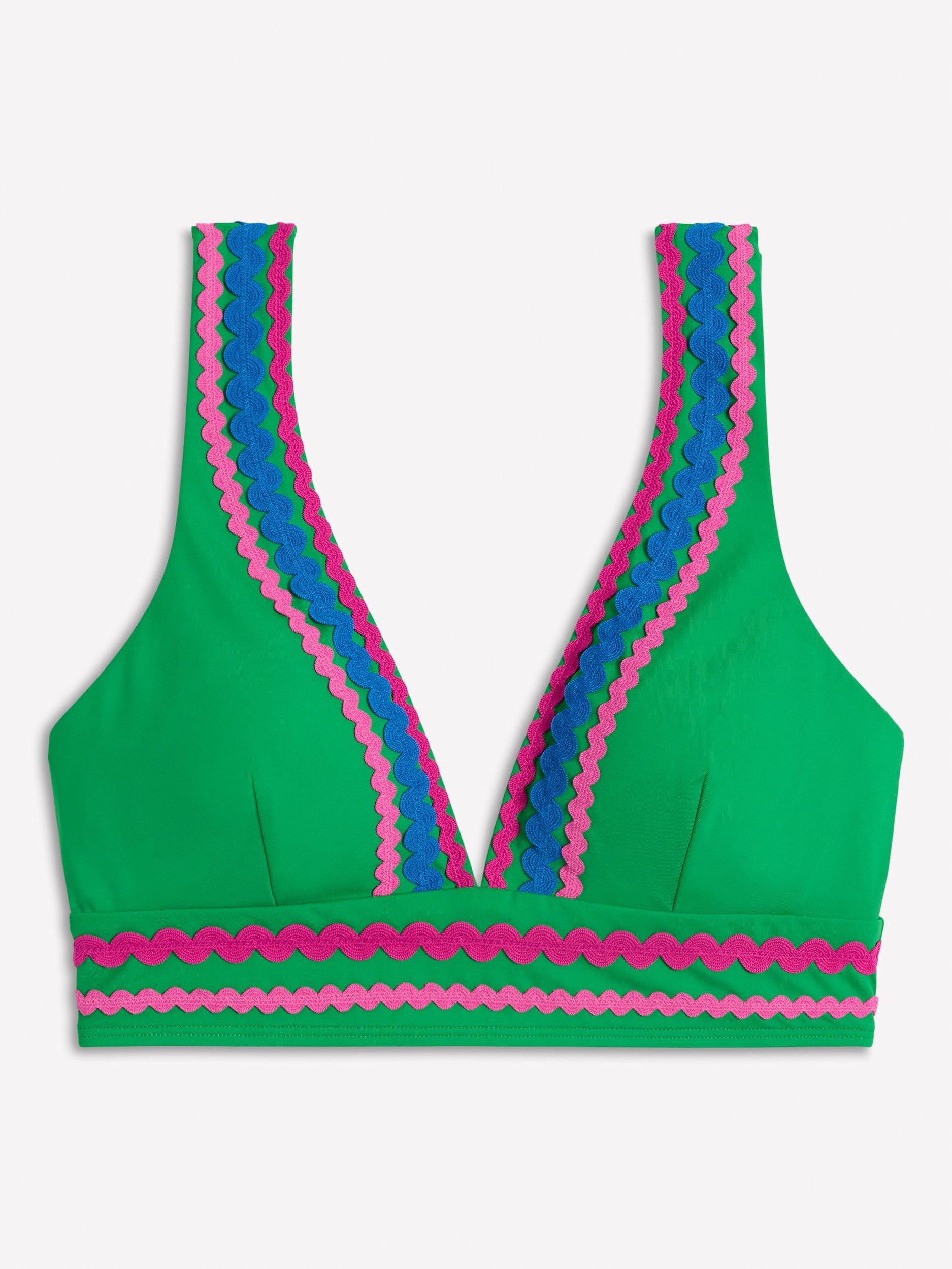 Product image 5 of 6, which shows Boden Porto Ric Rac Trim Bikini Top, Bright Green/Multi, 8