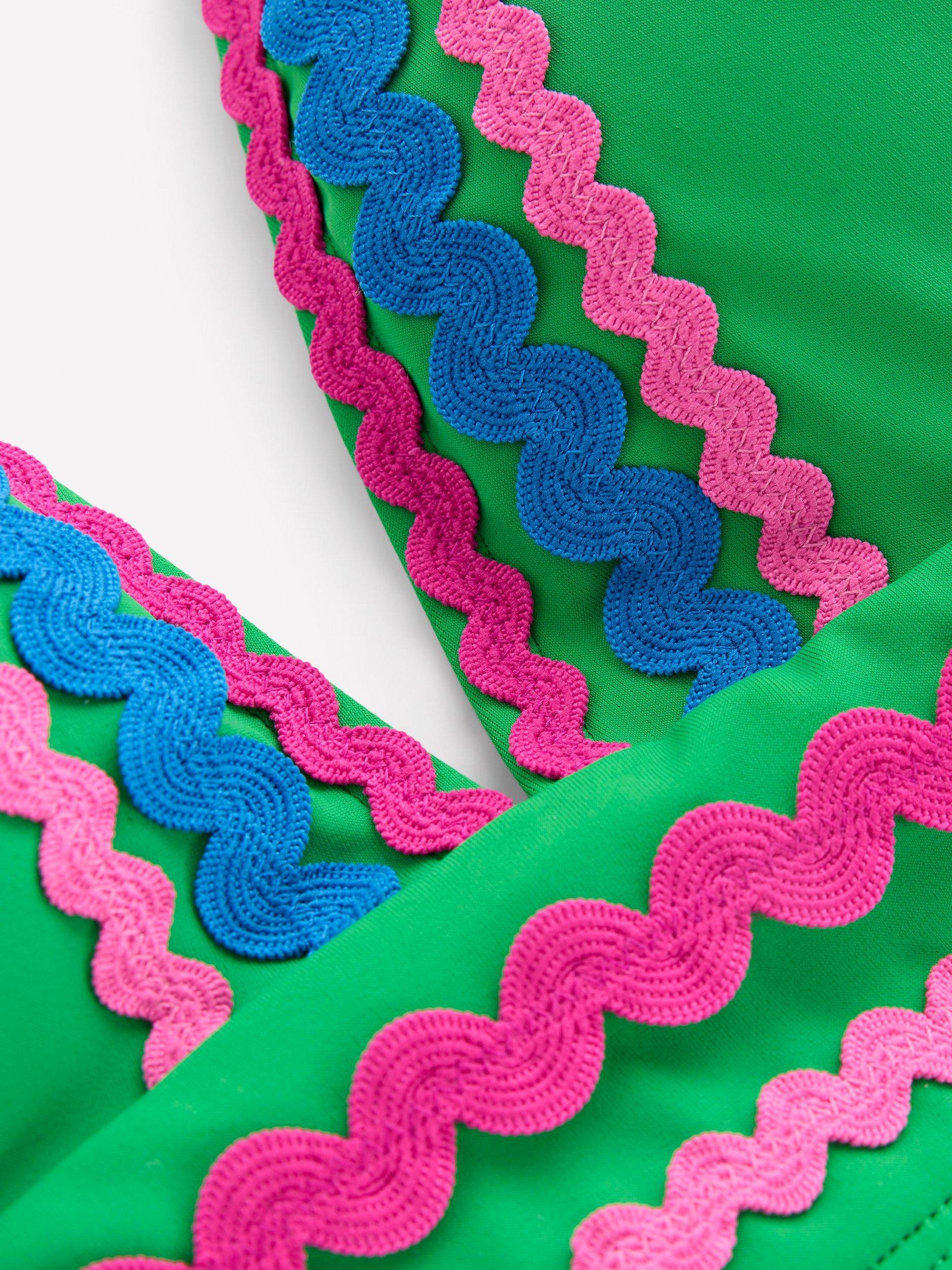 Product image 6 of 6, which shows Boden Porto Ric Rac Trim Bikini Top, Bright Green/Multi, 8