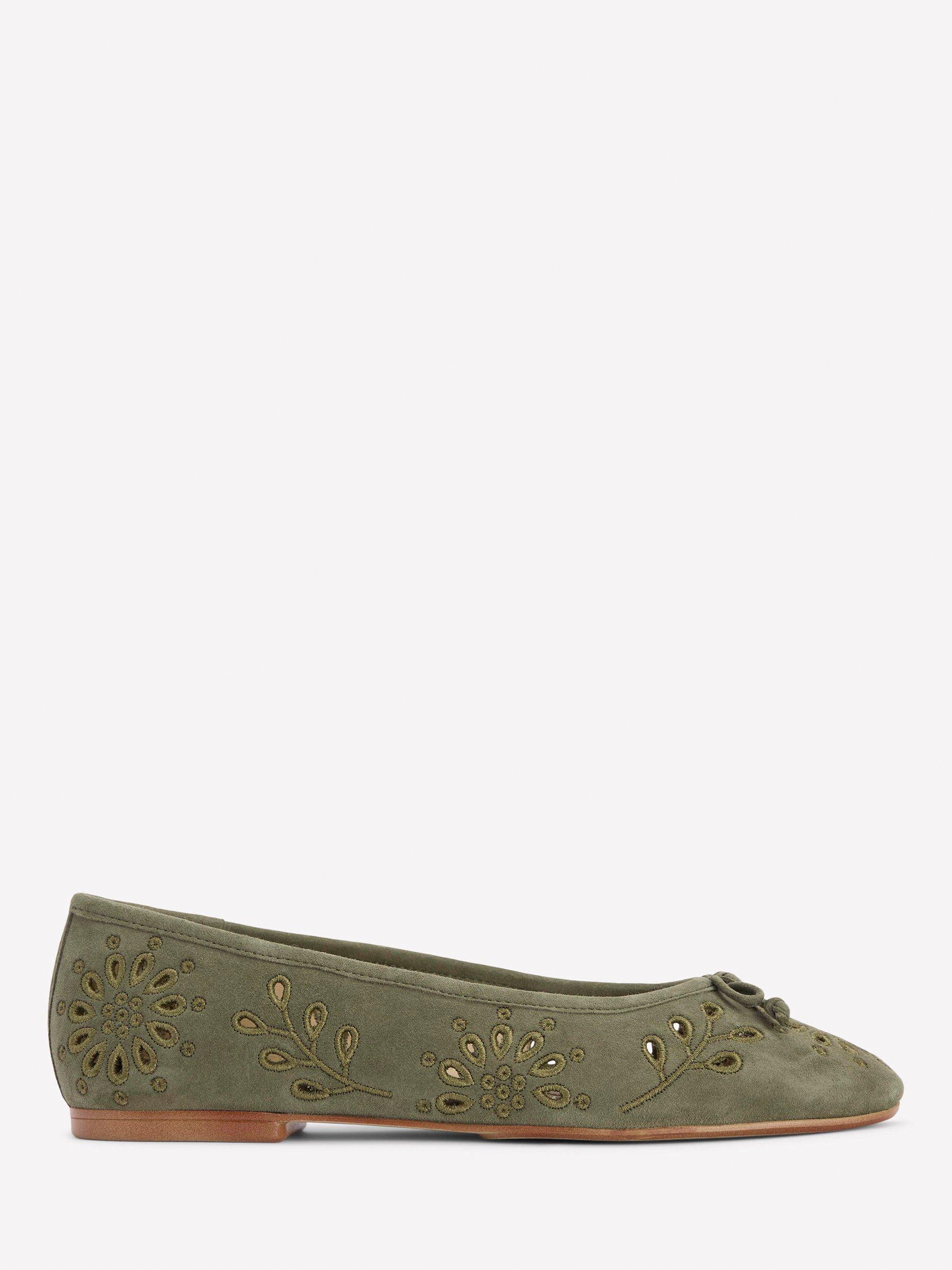 Product image 1 of 5, which shows Boden Cut Out Suede Ballet Flats, Deep Olive, 4